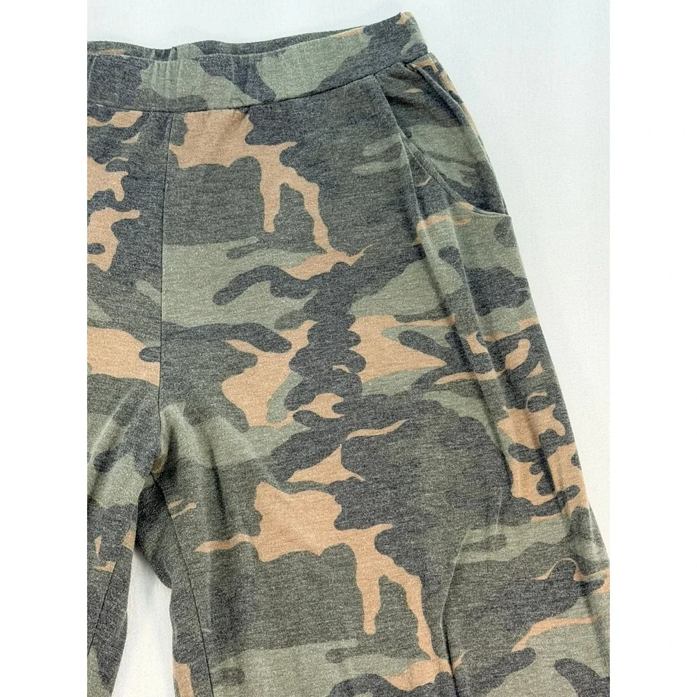 7th Ray Camo Wide Leg Lounge Pants Green Camouflage Side Slit Large P-3585
